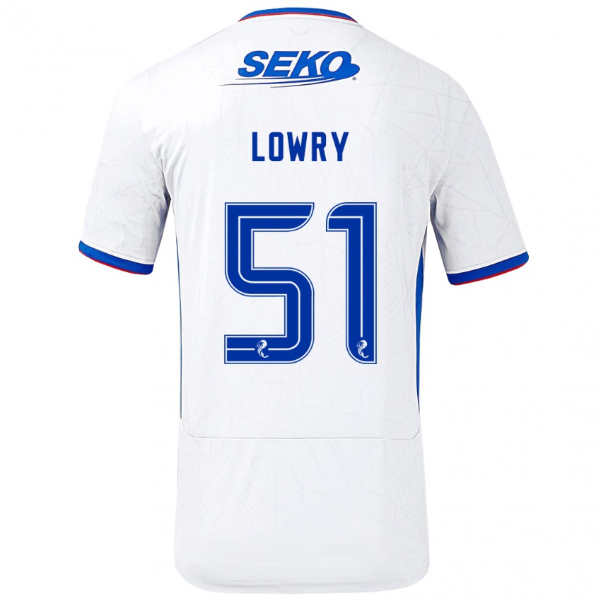 Bambino Maglia Alex Lowry #51 Bianco Blu Kit Gara Away 2024/25 Maglietta