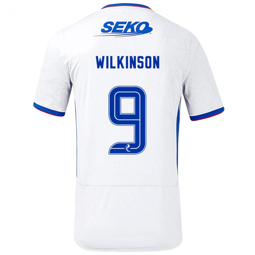 Bambino Maglia Katie Wilkinson #9 Bianco Blu Kit Gara Away 2024/25 Maglietta