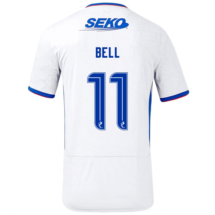 Bambino Maglia Megan Bell #11 Bianco Blu Kit Gara Away 2024/25 Maglietta