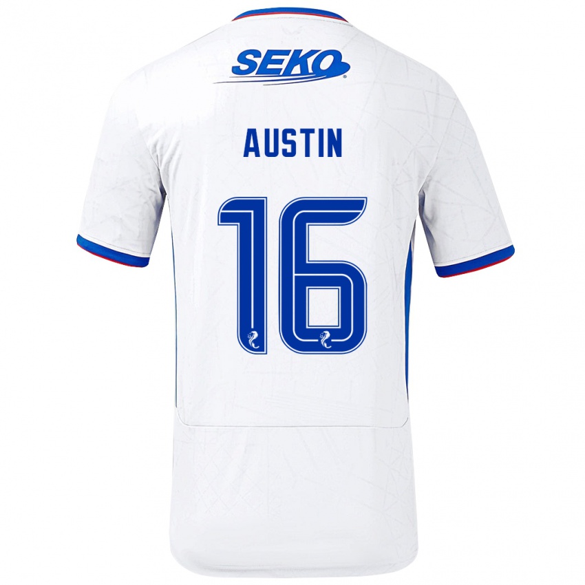 Bambino Maglia Eilidh Austin #16 Bianco Blu Kit Gara Away 2024/25 Maglietta