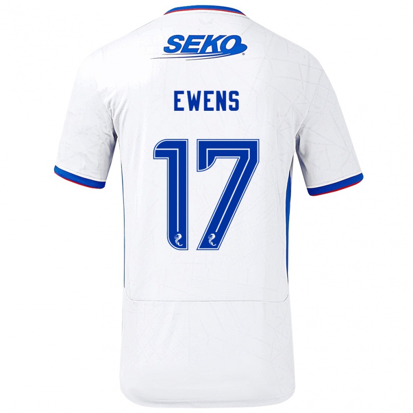 Bambino Maglia Sarah Ewens #17 Bianco Blu Kit Gara Away 2024/25 Maglietta