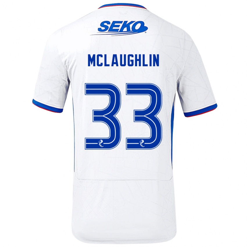 Bambino Maglia Jon Mclaughlin #33 Bianco Blu Kit Gara Away 2024/25 Maglietta