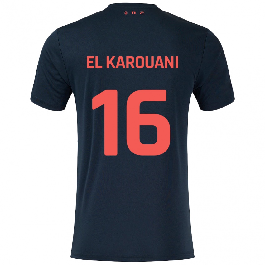 Bambino Maglia Souffian El Karouani #16 Nero Rosso Kit Gara Away 2024/25 Maglietta