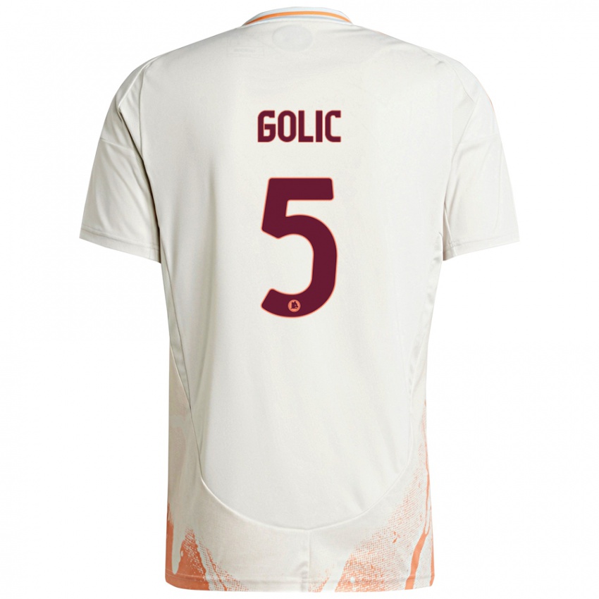 Bambino Maglia Lovro Golic #5 Crema Bianco Arancione Kit Gara Away 2024/25 Maglietta