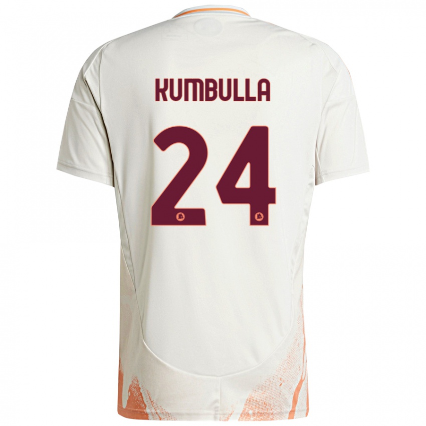 Bambino Maglia Marash Kumbulla #24 Crema Bianco Arancione Kit Gara Away 2024/25 Maglietta