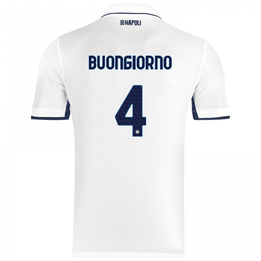 Bambino Maglia Alessandro Buongiorno #4 Bianco Blu Reale Kit Gara Away 2024/25 Maglietta