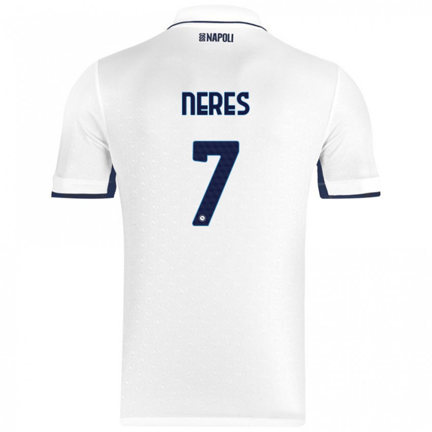 Bambino Maglia David Neres #7 Bianco Blu Reale Kit Gara Away 2024/25 Maglietta