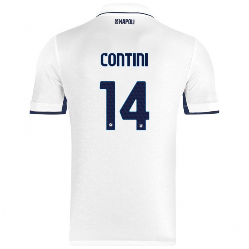 Bambino Maglia Nikita Contini #14 Bianco Blu Reale Kit Gara Away 2024/25 Maglietta