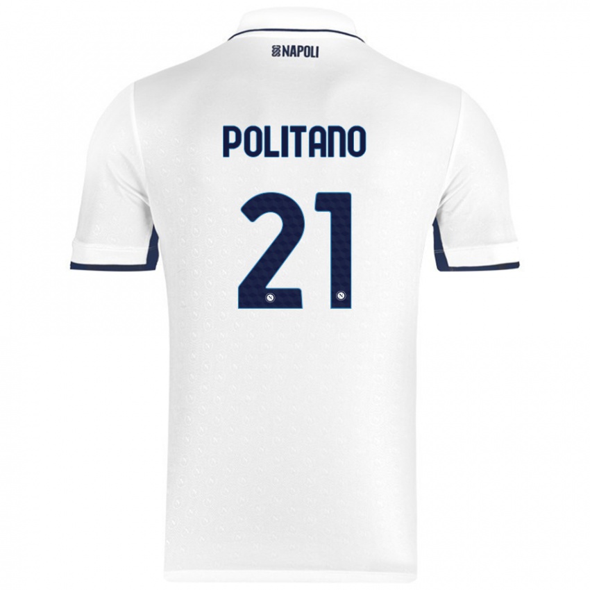 Bambino Maglia Matteo Politano #21 Bianco Blu Reale Kit Gara Away 2024/25 Maglietta