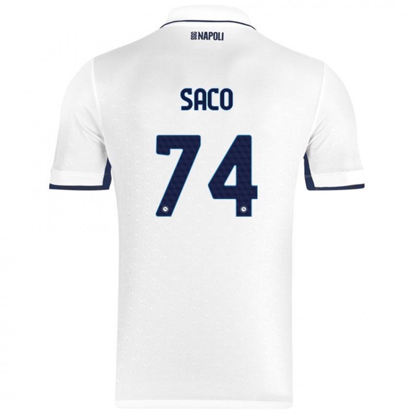 Bambino Maglia Coli Saco #74 Bianco Blu Reale Kit Gara Away 2024/25 Maglietta