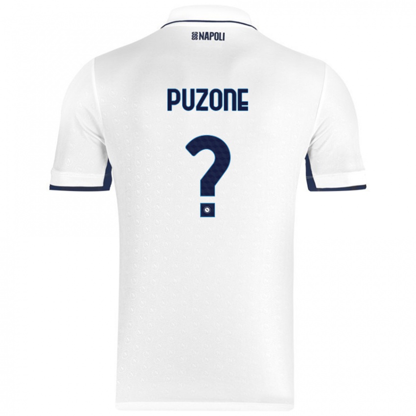 Bambino Maglia Mattia Puzone #0 Bianco Blu Reale Kit Gara Away 2024/25 Maglietta