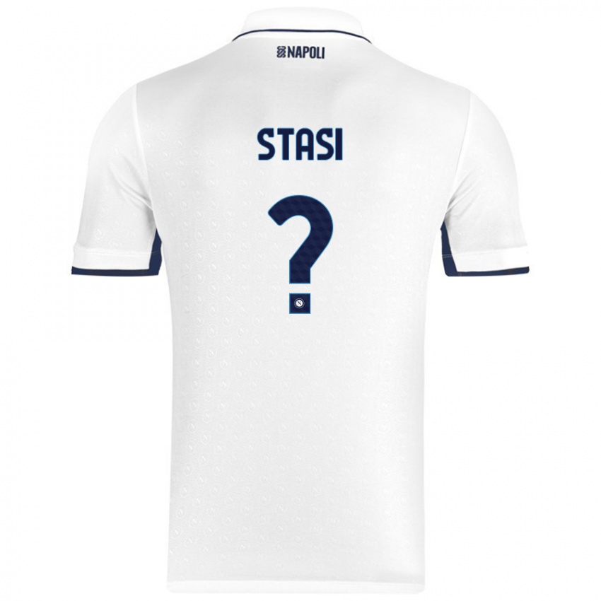 Bambino Maglia Pasquale Stasi #0 Bianco Blu Reale Kit Gara Away 2024/25 Maglietta