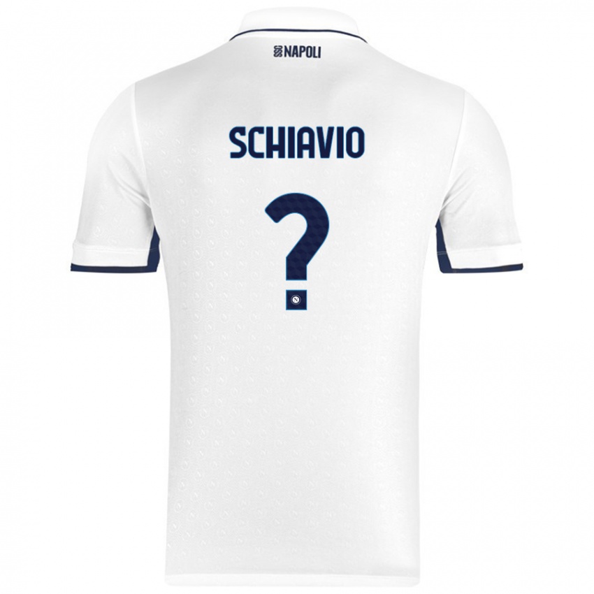 Bambino Maglia Angelo Schiavio #0 Bianco Blu Reale Kit Gara Away 2024/25 Maglietta