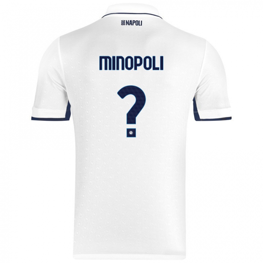 Bambino Maglia Francesco Minopoli #0 Bianco Blu Reale Kit Gara Away 2024/25 Maglietta