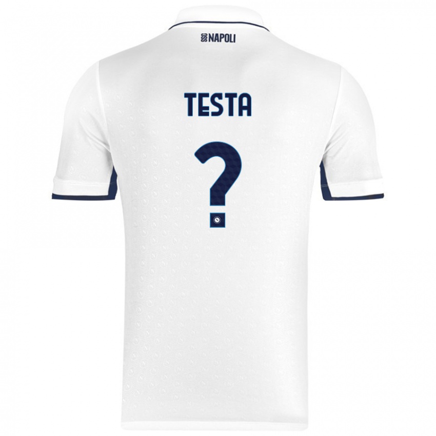 Bambino Maglia Vincenzo Testa #0 Bianco Blu Reale Kit Gara Away 2024/25 Maglietta