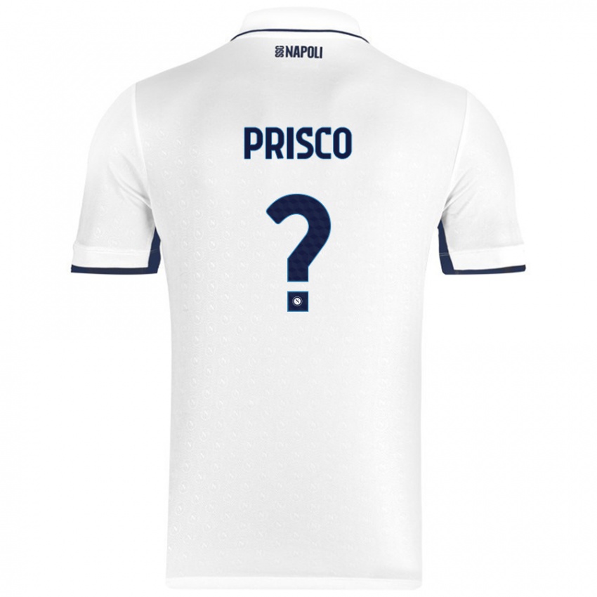 Bambino Maglia Vincenzo Prisco #0 Bianco Blu Reale Kit Gara Away 2024/25 Maglietta