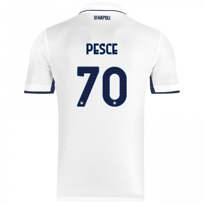 Bambino Maglia Antonio Pesce #70 Bianco Blu Reale Kit Gara Away 2024/25 Maglietta