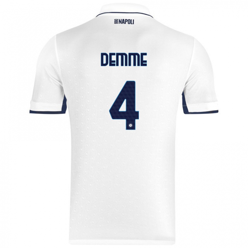 Bambino Maglia Diego Demme #4 Bianco Blu Reale Kit Gara Away 2024/25 Maglietta