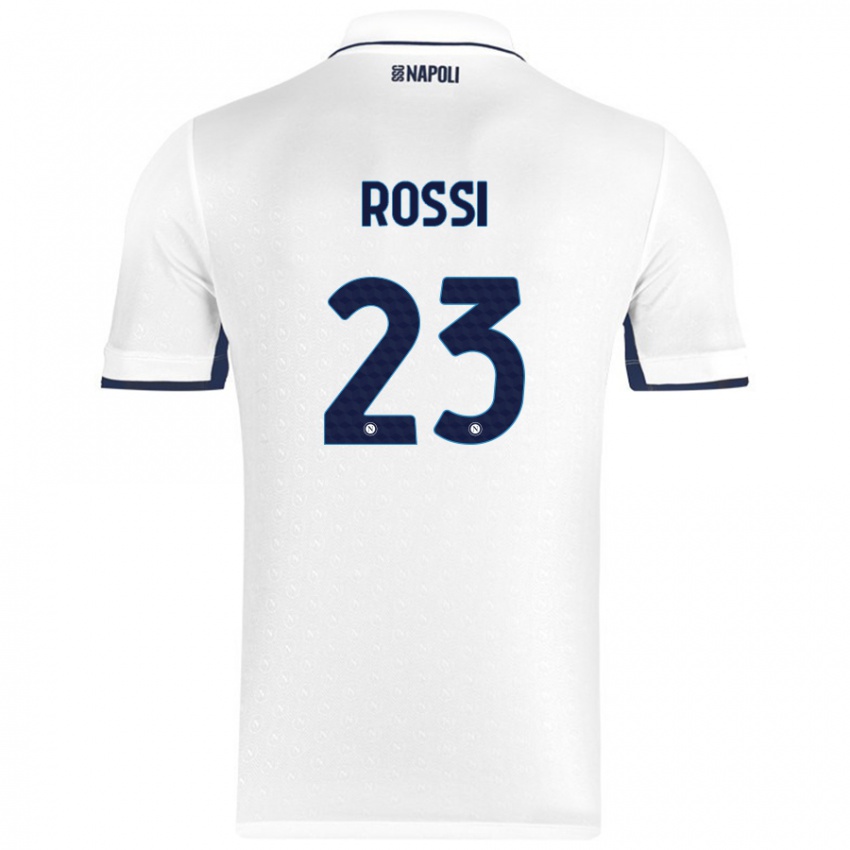 Bambino Maglia Leonardo Rossi #23 Bianco Blu Reale Kit Gara Away 2024/25 Maglietta