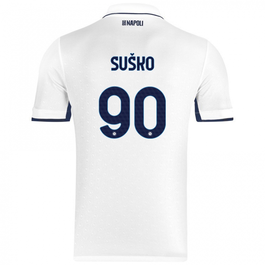 Bambino Maglia Daniel Suško #90 Bianco Blu Reale Kit Gara Away 2024/25 Maglietta