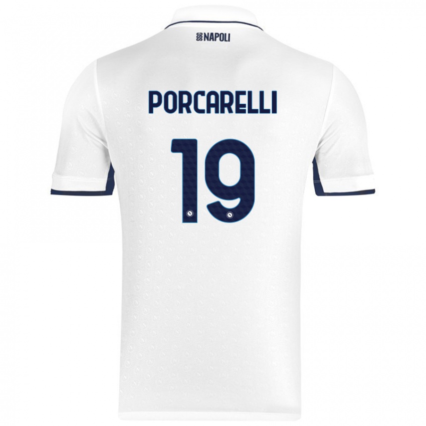 Bambino Maglia Maddelena Porcarelli #19 Bianco Blu Reale Kit Gara Away 2024/25 Maglietta