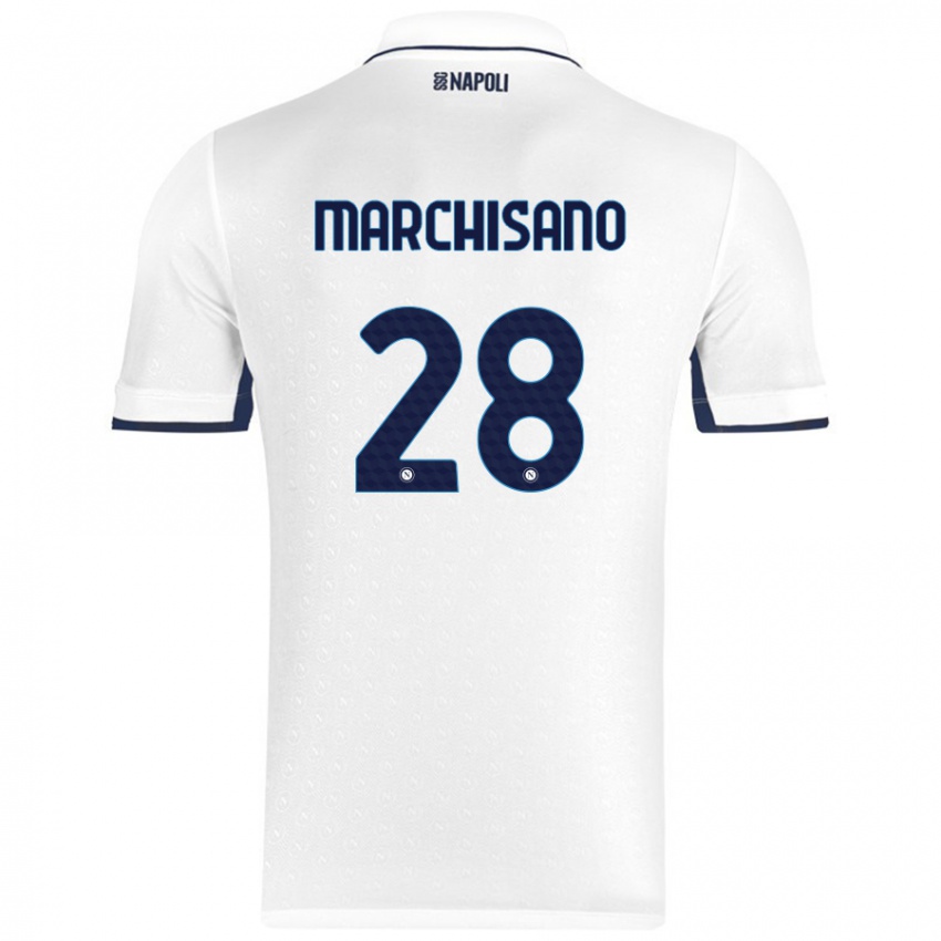 Bambino Maglia Matteo Marchisano #28 Bianco Blu Reale Kit Gara Away 2024/25 Maglietta