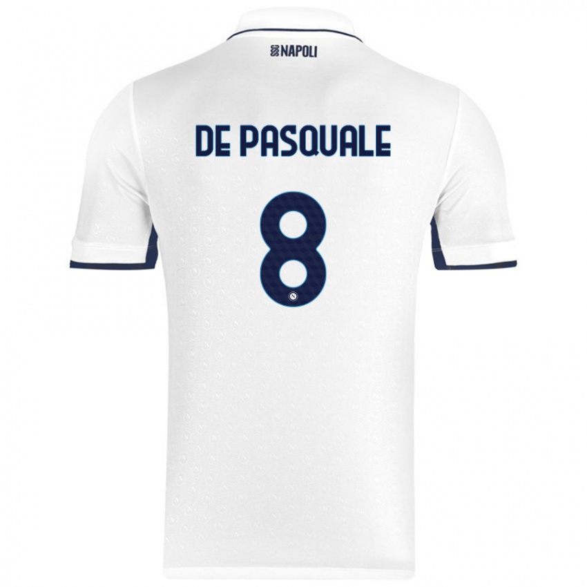 Bambino Maglia Dylan De Pasquale #8 Bianco Blu Reale Kit Gara Away 2024/25 Maglietta