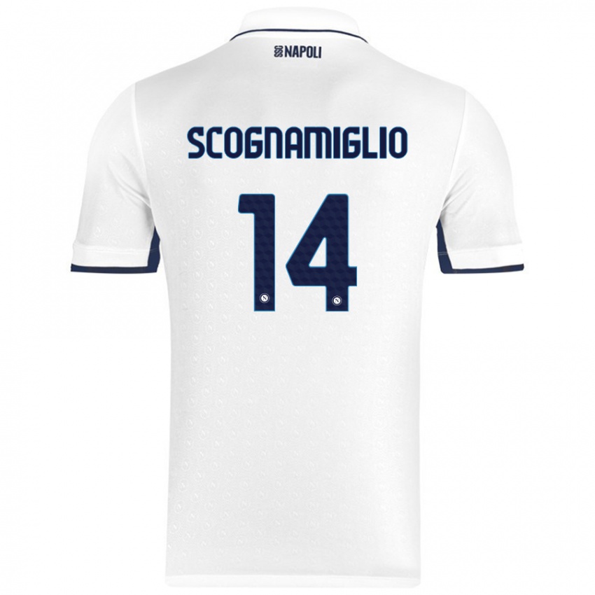 Bambino Maglia Fabio Scognamiglio #14 Bianco Blu Reale Kit Gara Away 2024/25 Maglietta