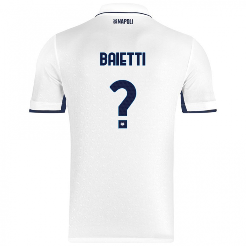 Bambino Maglia Francesco Baietti #0 Bianco Blu Reale Kit Gara Away 2024/25 Maglietta