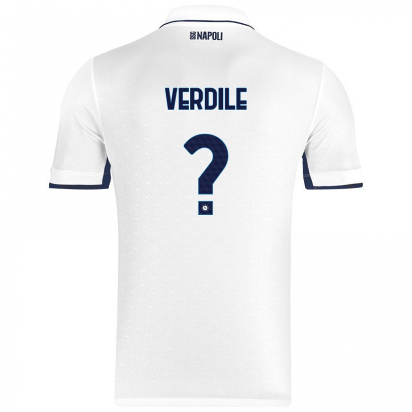 Bambino Maglia Domenico Verdile #0 Bianco Blu Reale Kit Gara Away 2024/25 Maglietta