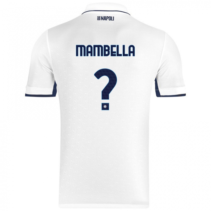 Bambino Maglia Andrea Mambella #0 Bianco Blu Reale Kit Gara Away 2024/25 Maglietta