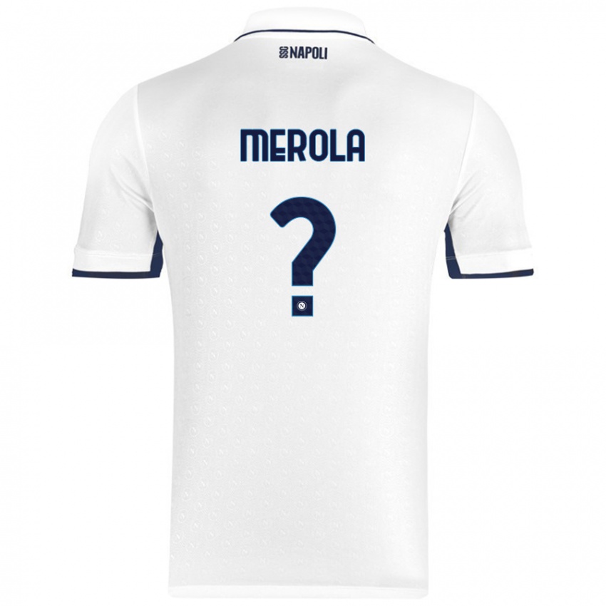 Bambino Maglia Marco Merola #0 Bianco Blu Reale Kit Gara Away 2024/25 Maglietta