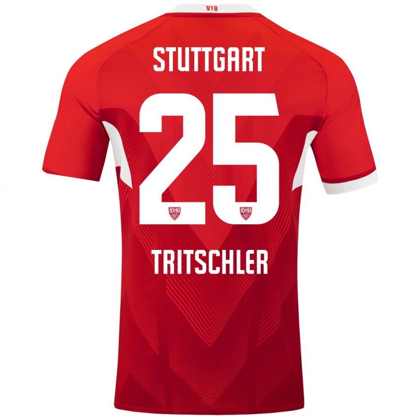 Bambino Maglia David Tritschler #25 Rosso Bianco Kit Gara Away 2024/25 Maglietta