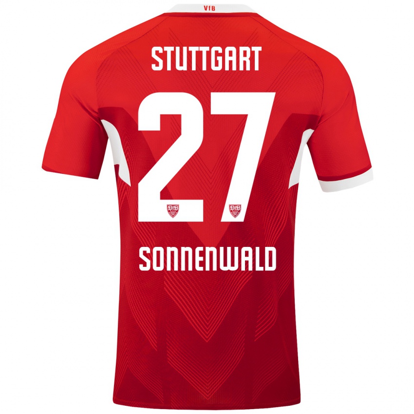 Bambino Maglia Lukas Sonnenwald #27 Rosso Bianco Kit Gara Away 2024/25 Maglietta