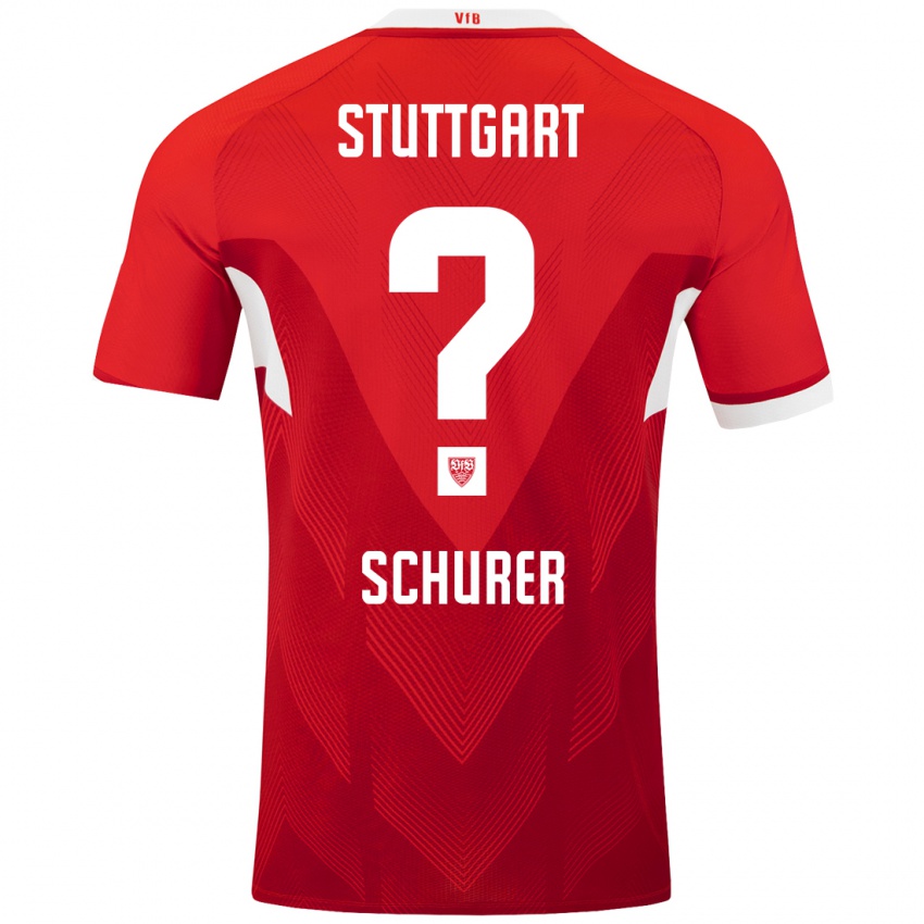 Bambino Maglia Leon Schürer #0 Rosso Bianco Kit Gara Away 2024/25 Maglietta