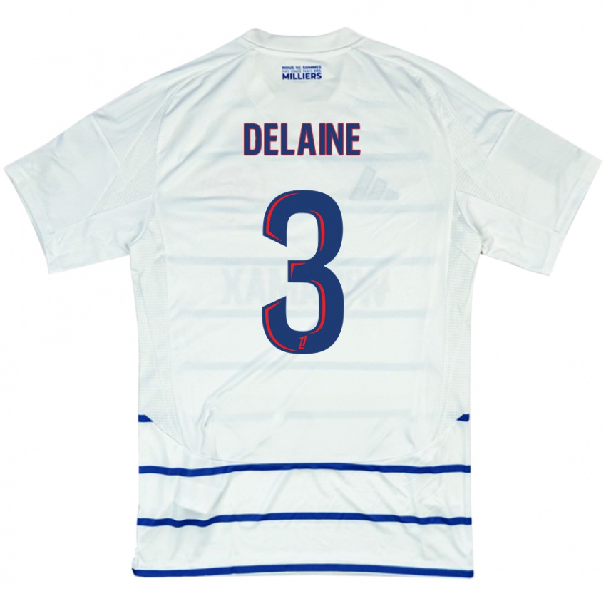 Bambino Maglia Thomas Delaine #3 Bianco Blu Kit Gara Away 2024/25 Maglietta