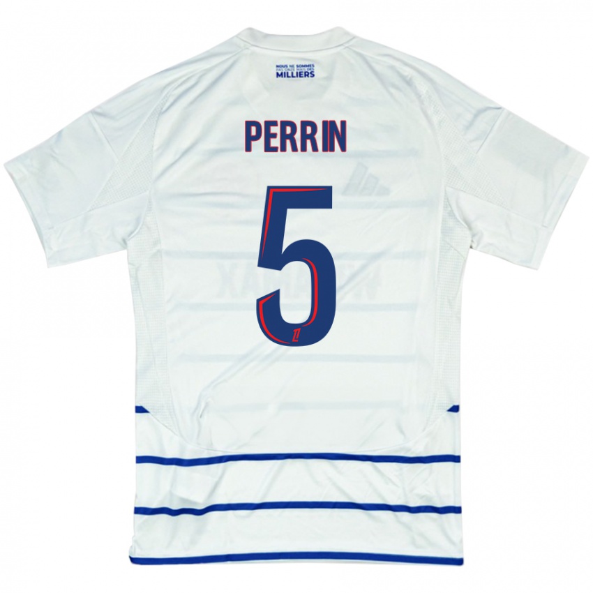 Bambino Maglia Lucas Perrin #5 Bianco Blu Kit Gara Away 2024/25 Maglietta