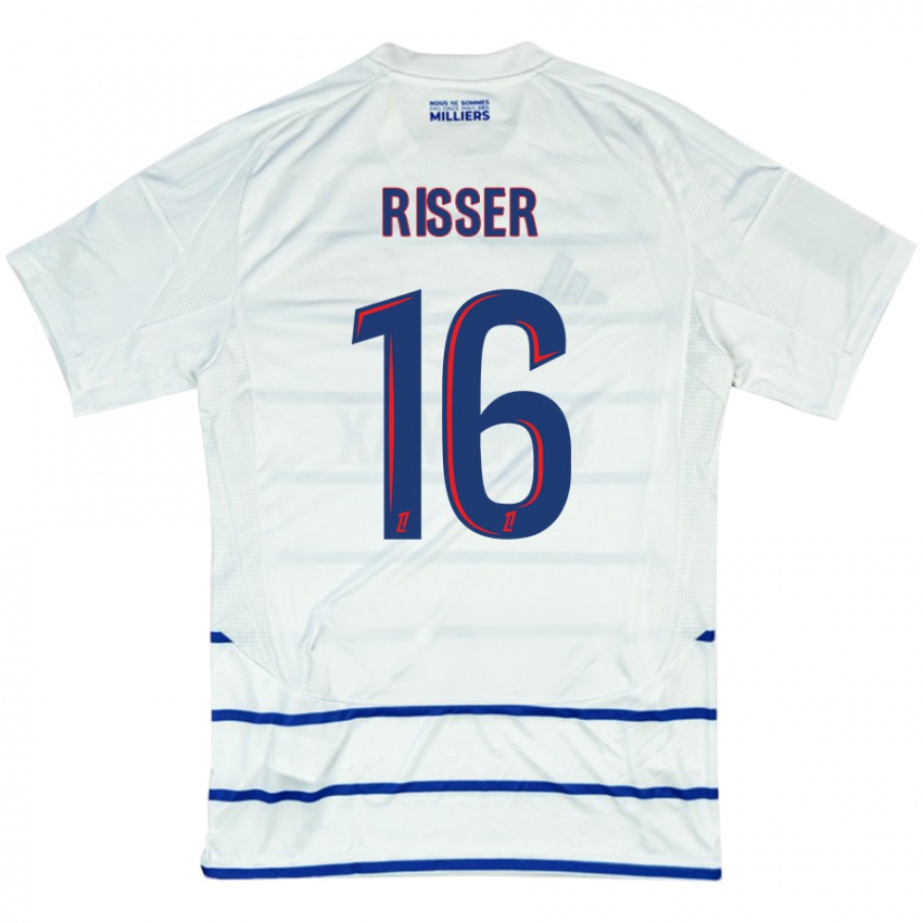 Bambino Maglia Robin Risser #16 Bianco Blu Kit Gara Away 2024/25 Maglietta