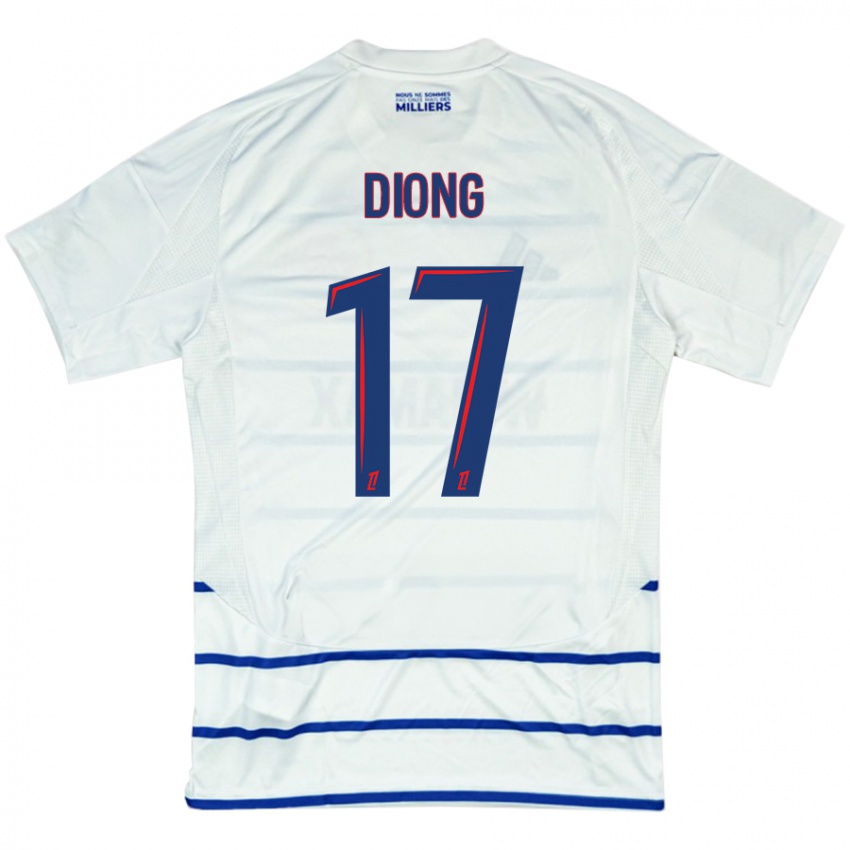 Bambino Maglia Pape Diong #17 Bianco Blu Kit Gara Away 2024/25 Maglietta