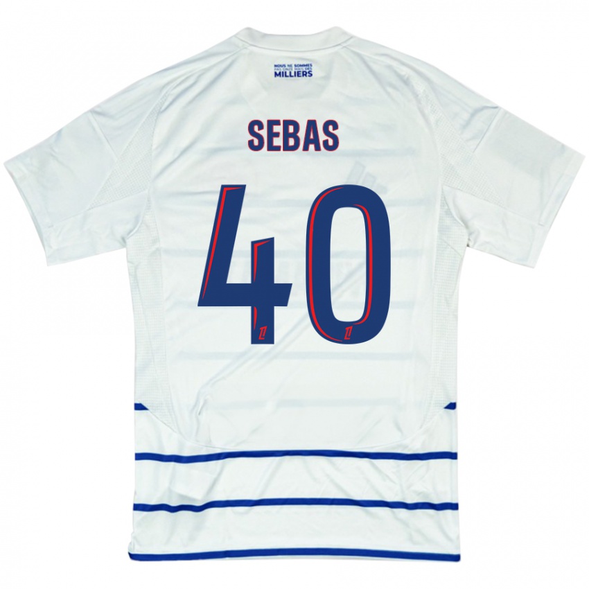 Bambino Maglia Jérémy Sebas #40 Bianco Blu Kit Gara Away 2024/25 Maglietta