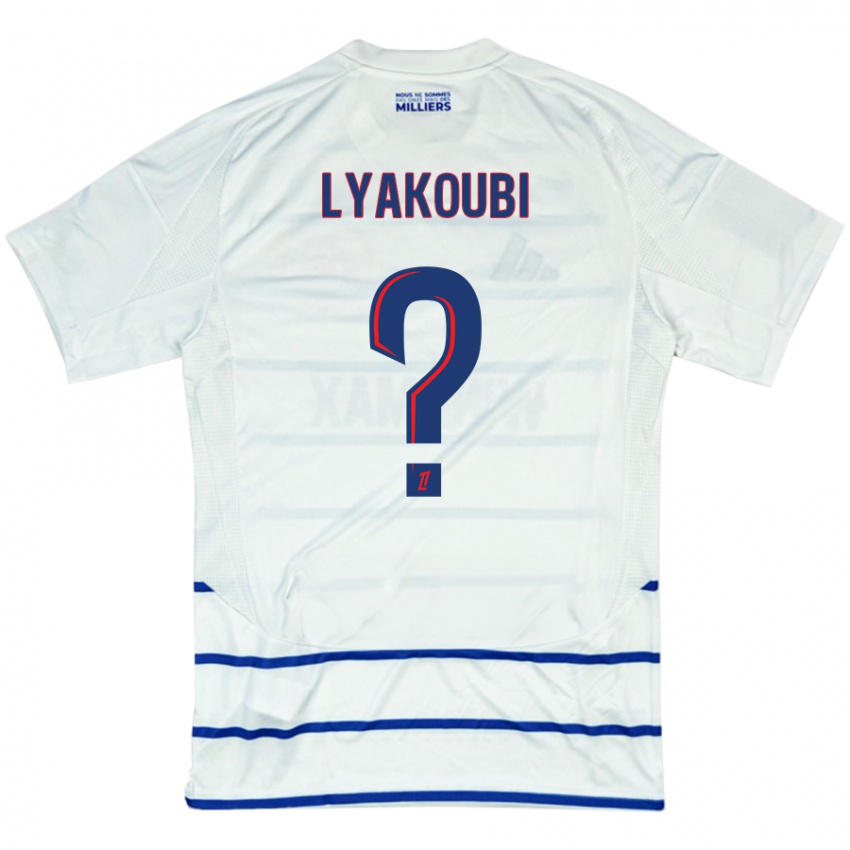 Bambino Maglia Oussama Lyakoubi #0 Bianco Blu Kit Gara Away 2024/25 Maglietta