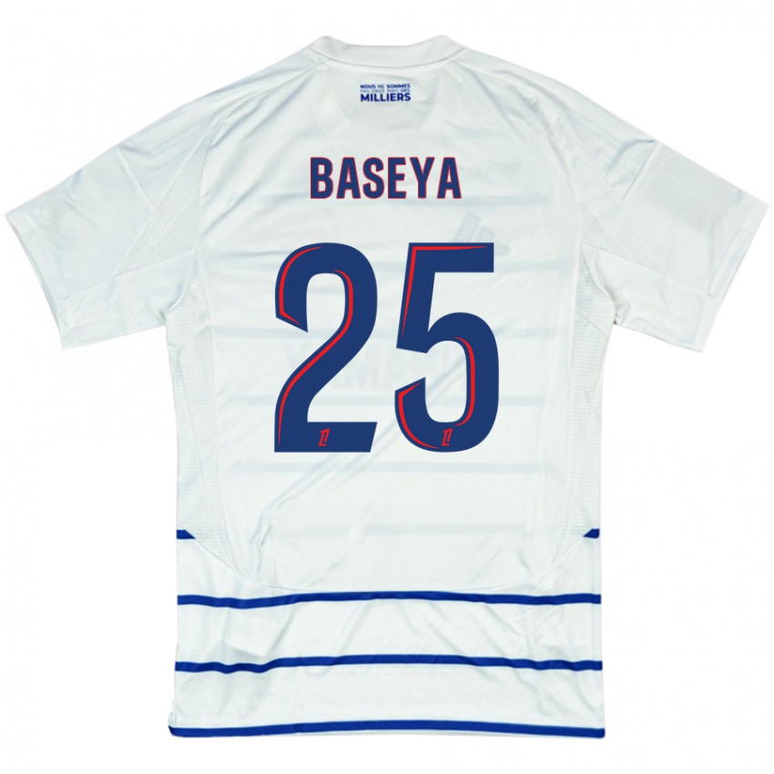 Bambino Maglia Steven Baseya #25 Bianco Blu Kit Gara Away 2024/25 Maglietta