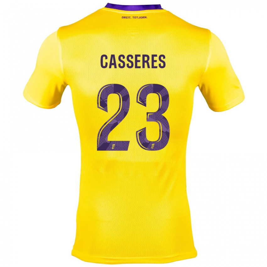 Bambino Maglia Cristian Cásseres Jr. #23 Giallo Viola Kit Gara Away 2024/25 Maglietta