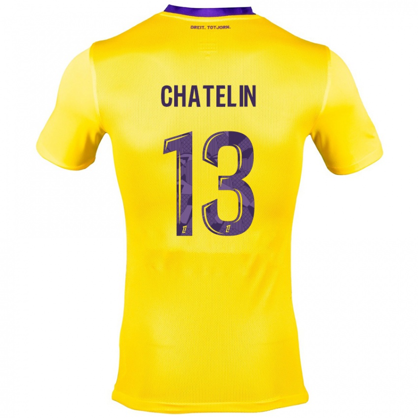 Bambino Maglia Delphin Chatelin #13 Giallo Viola Kit Gara Away 2024/25 Maglietta