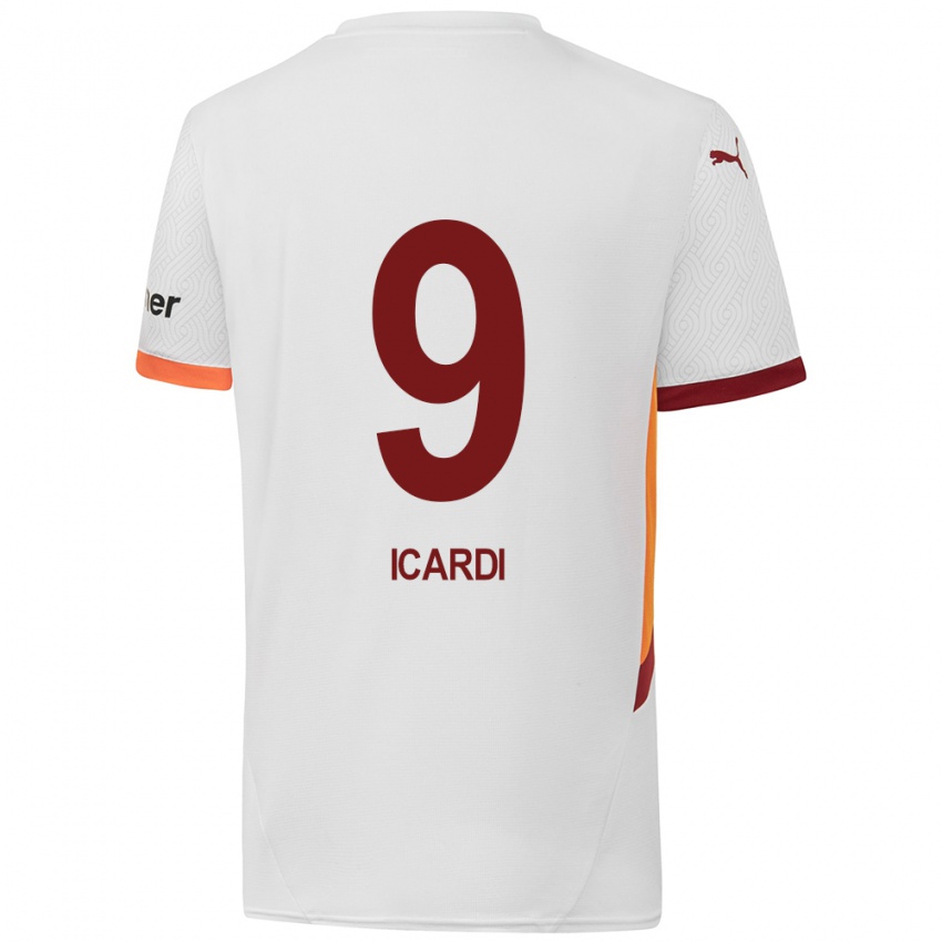 Bambino Maglia Mauro Icardi #9 Bianco Giallo Rosso Kit Gara Away 2024/25 Maglietta