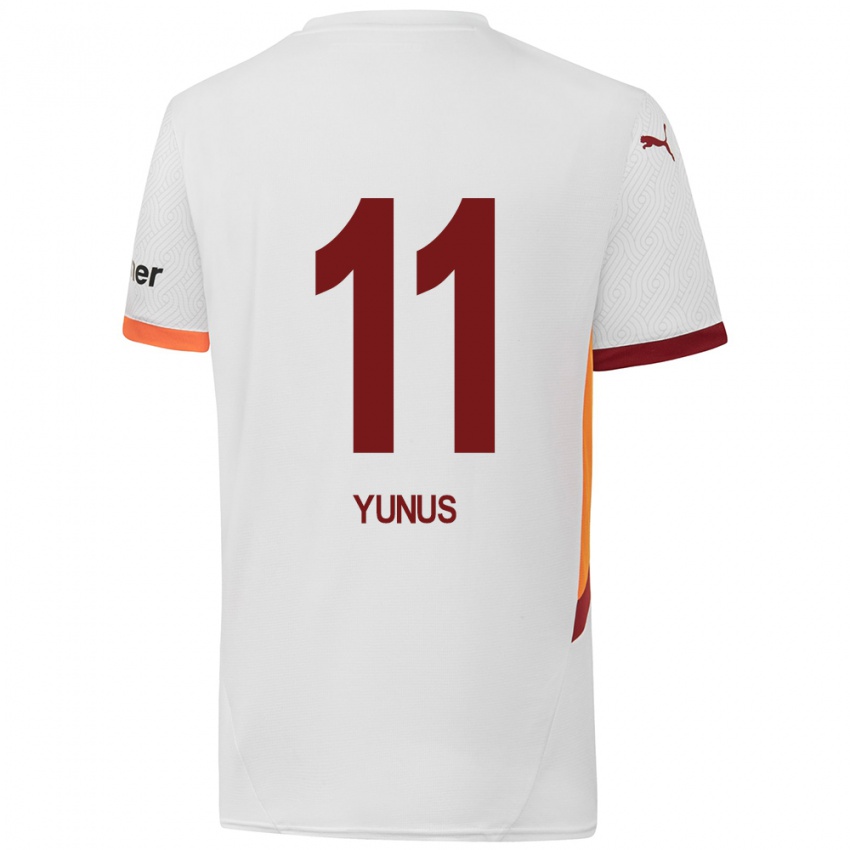 Bambino Maglia Yunus Akgün #11 Bianco Giallo Rosso Kit Gara Away 2024/25 Maglietta