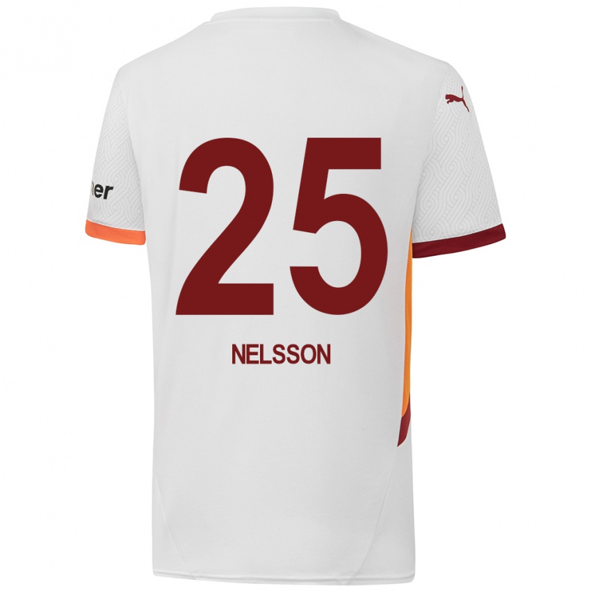 Bambino Maglia Victor Nelsson #25 Bianco Giallo Rosso Kit Gara Away 2024/25 Maglietta