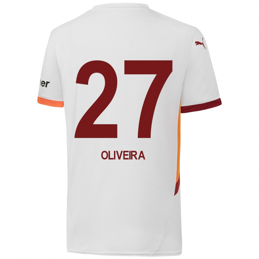 Bambino Maglia Sergio Oliveira #27 Bianco Giallo Rosso Kit Gara Away 2024/25 Maglietta