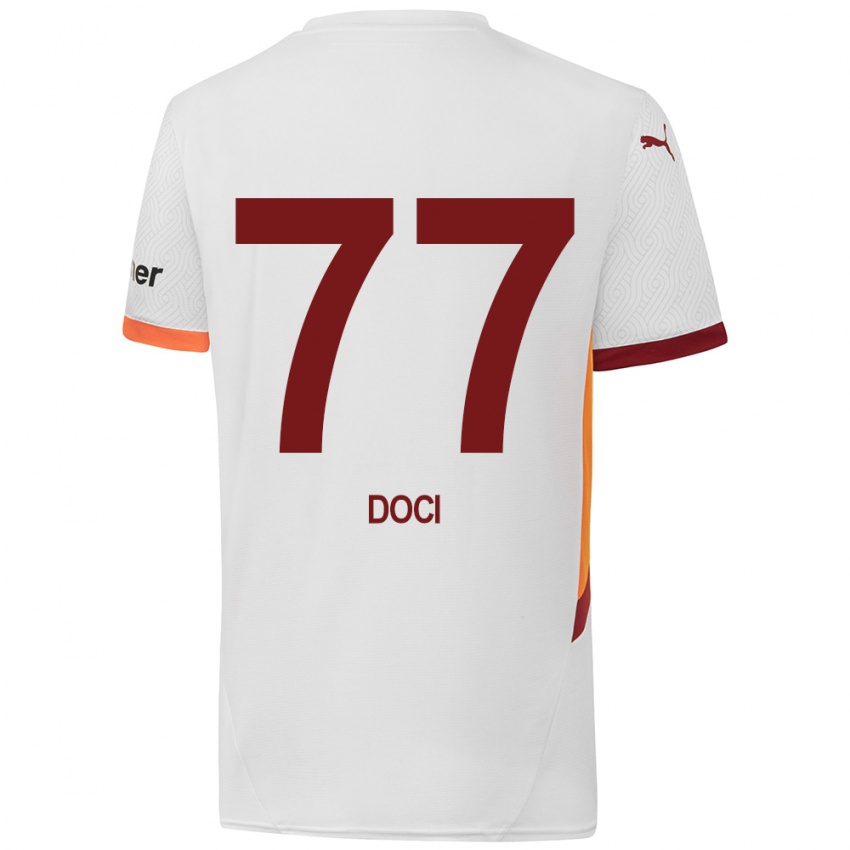 Bambino Maglia Megi Doci #77 Bianco Giallo Rosso Kit Gara Away 2024/25 Maglietta