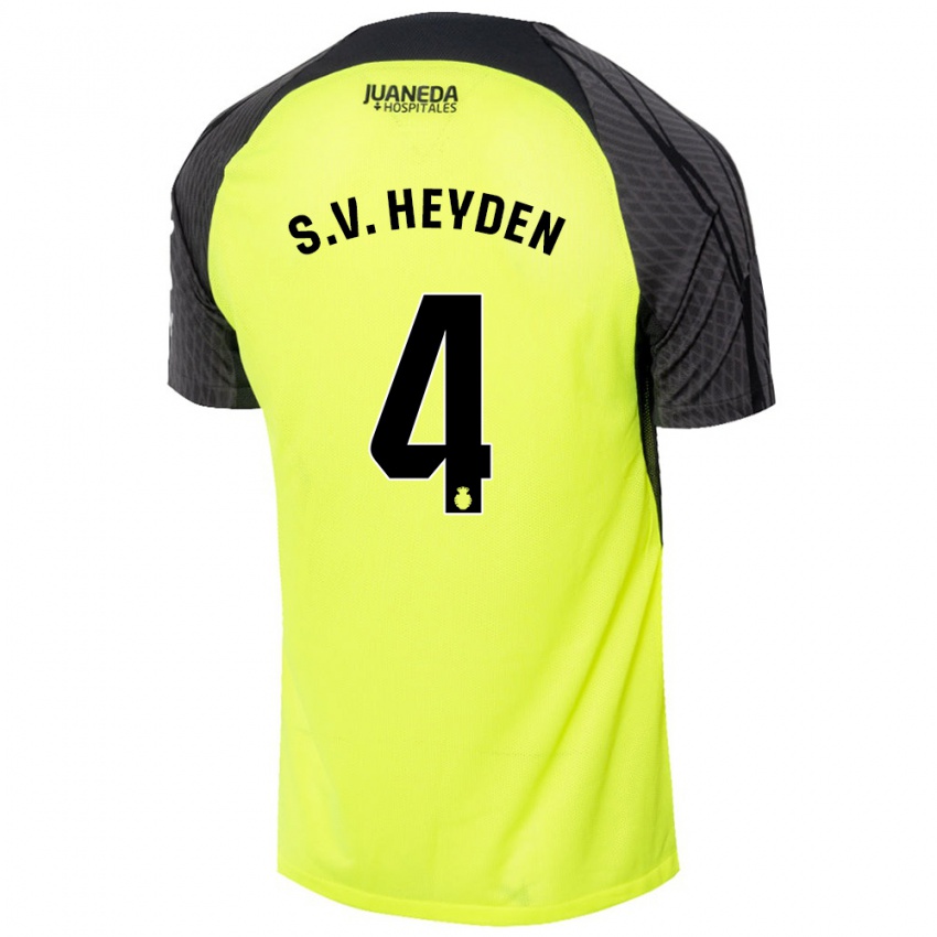 Bambino Maglia Siebe Van Der Heyden #4 Verde Fluorescente Nero Kit Gara Away 2024/25 Maglietta